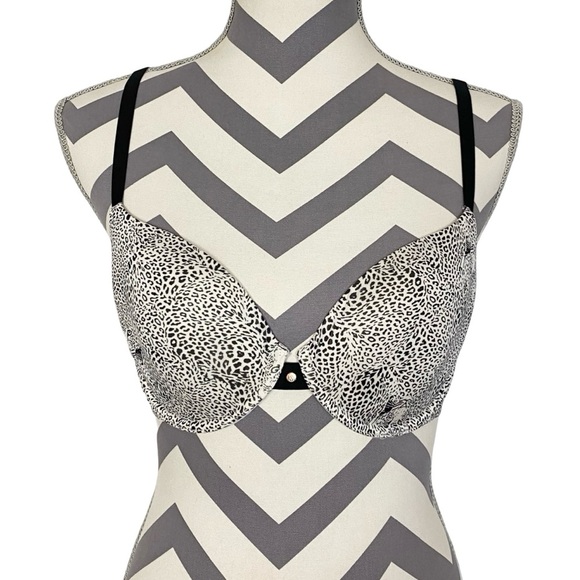 Victorias Secret Lined Demi Bra 34D Leopard Animal Print Ivory Black Adjustable - Picture 1 of 9